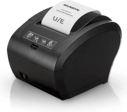 Thermodrucker Bondrukcer 80mm MUNBYN AUTO-CUT Schublade Drucker, Hochgeschwindigkeits Drucken 230mm / sec, USB, Ethernet LAN Schnittstelle, kompatibel mit ESC/POS Druck Befehlen eingestellt-EU Schwarz von MUNBYN