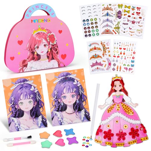 Bastelset Geschenk Mädchen 4 5 6 7 8 Jahre, Princess Stickerbuch Dress Me Up Diamond Painting Basteln Mädchen 5 6 7 8 9 Jahre, Make-up-Spiel Auf Papier Diamant Bastelset Geschenke Mädchen 4-8 Jahre von MUNDIDO