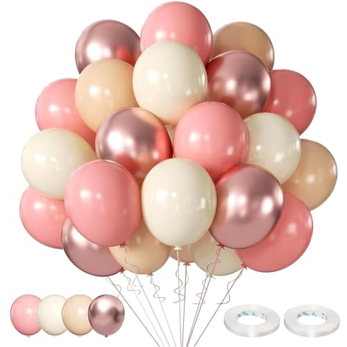 MUNSKT Retro Blush Pink Luftballons, 60 Packungen 30,5 cm Altrosa Metallic Chrom Rose Gold Weiß Sand Nude Ballon für Braut Baby Shower Mädchen Boho Geburtstag Hochzeit Dekorationen Supplies von MUNSKT