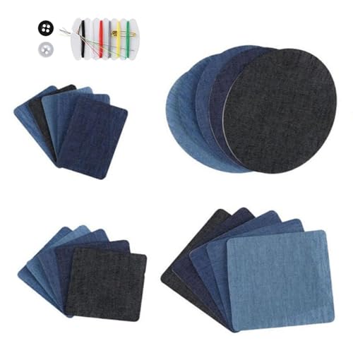 20 Teile Aufbügel Patches, Schneidbar Stoff zum Aufbügeln, mit Nähset, 4 Formen Jeans Flicken zum Aufbügeln Innen, zum Nähen und Bügeln von Kleidung, Hüten, Jeans von MUNTEA