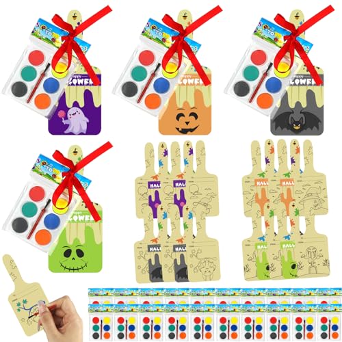 MUOUAKATE Halloween-Partygeschenke für Kinder, 24 Stück, Halloween-Karten, Geschenksets mit Aquarellfarbe, Großpackung für Schule, Klassenzimmer, Jungen, Mädchen, Kleinkinder, Austausch von MUOUAKATE