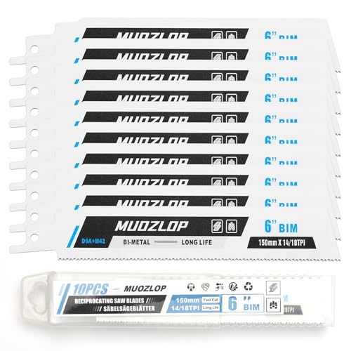 MUOZLOP 10 Pack 6 inch Säbelsägeblätter Set，14/18 TPI Sägeblätter für Säbelsäge，für Holz/Metall Säbelsägeblätter (10, 14/18TPI 150mm) von MUOZLOP