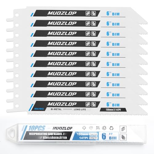 MUOZLOP 10 Pack 6 inch Säbelsägeblätter Set，14TPI Sägeblätter für Säbelsäge，für Holz/Metall Säbelsägeblätter (10, 14TPI 150mm) von MUOZLOP