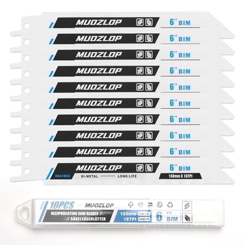 MUOZLOP 10 Pack 6 inch Säbelsägeblätter Set，18 TPI Sägeblätter für Säbelsäge，für Holz/Metall Säbelsägeblätter (10, 18TPI 150mm) von MUOZLOP