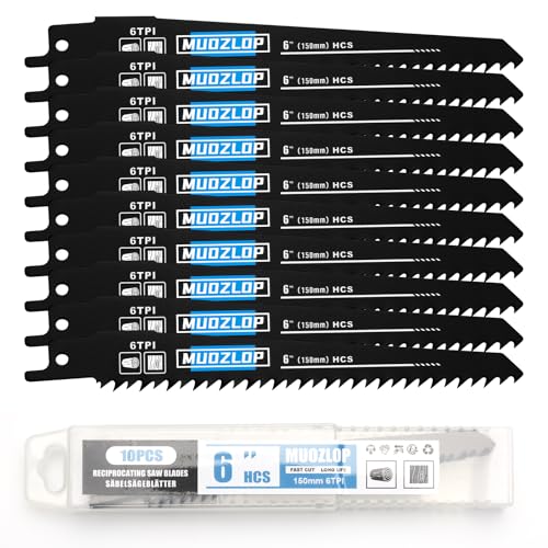 MUOZLOP 10 Pack 6 inch Säbelsägeblätter Set，6 TPI Sägeblätter für Säbelsäge，für Holz/Metall Säbelsägeblätter (10, 6TPI,150mm) von MUOZLOP