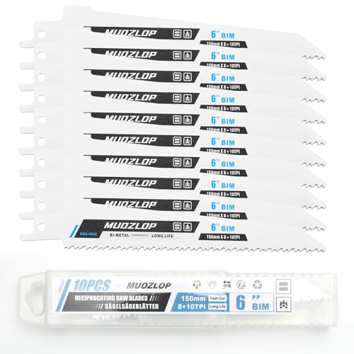 MUOZLOP 10 Pack 6 inch Säbelsägeblätter Set，8+10 TPI Sägeblätter für Säbelsäge，für Holz/Metall Säbelsägeblätter (10, 8+10TPI 150mm) von MUOZLOP