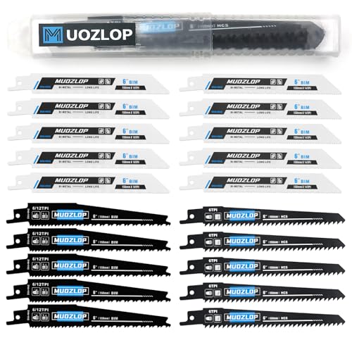 MUOZLOP 20 Pack Säbelsägeblätter Set， Sägeblätter für Säbelsäge aus CRV & BIM ，für Holz/Metall Säbelsägeblätter inkl Box (20 Stück C) von MUOZLOP