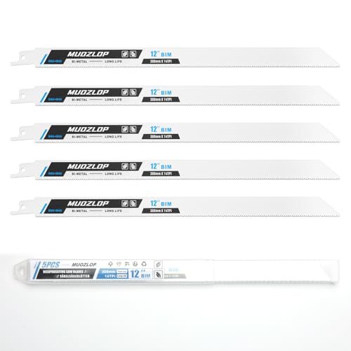 MUOZLOP 5 Pack 12 inch Säbelsägeblätter Set，14TPI Sägeblätter für Säbelsäge，für Holz/Metall Säbelsägeblätter (5, 14TPI 300mm) von MUOZLOP