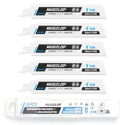 MUOZLOP 5 Pack 6 inch Säbelsägeblätter Set，14/18 TPI Sägeblätter für Säbelsäge，für Holz/Metall Säbelsägeblätter (5, 14/18TPI 150mm) von MUOZLOP