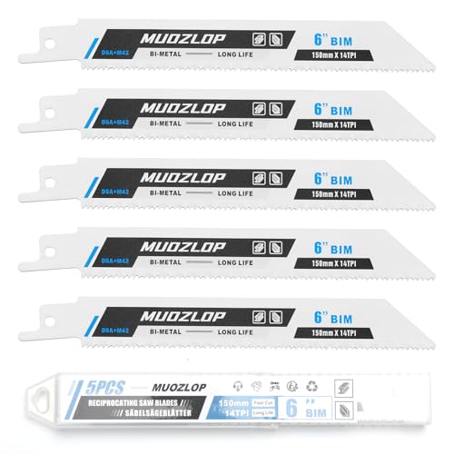 MUOZLOP 5 Pack 6 inch Säbelsägeblätter Set，14 TPI Sägeblätter für Säbelsäge，für Holz/Metall Säbelsägeblätter (5, 14TPI 150mm) von MUOZLOP