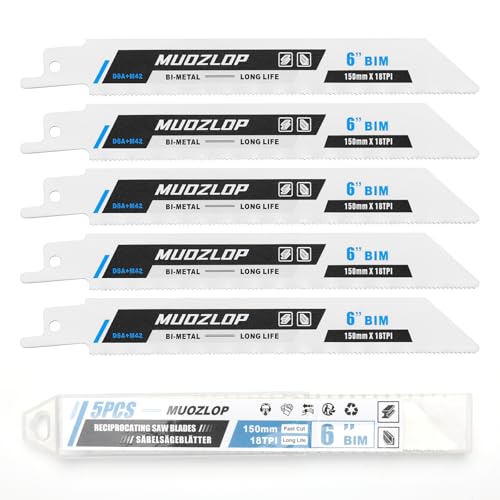 MUOZLOP 5 Pack 6 inch Säbelsägeblätter Set，18 TPI Sägeblätter für Säbelsäge，für Holz/Metall Säbelsägeblätter (5, 18TPI 150mm) von MUOZLOP