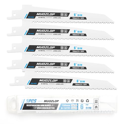 MUOZLOP 5 Pack 6 inch Säbelsägeblätter Set，8+10 TPI Sägeblätter für Säbelsäge，für Holz/Metall Säbelsägeblätter (5, 8+10TPI 150mm) von MUOZLOP