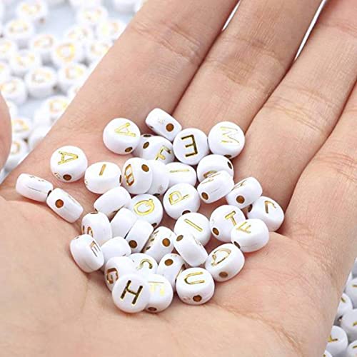 4*7mm gemischter Buchstabe Bunte Acrylperlen Runde flache Alphabet Abstandsperlen für Handschmuckherstellung Diy Armband Halskette-4x7mm Gold, 100 Stück von MUPUKKR