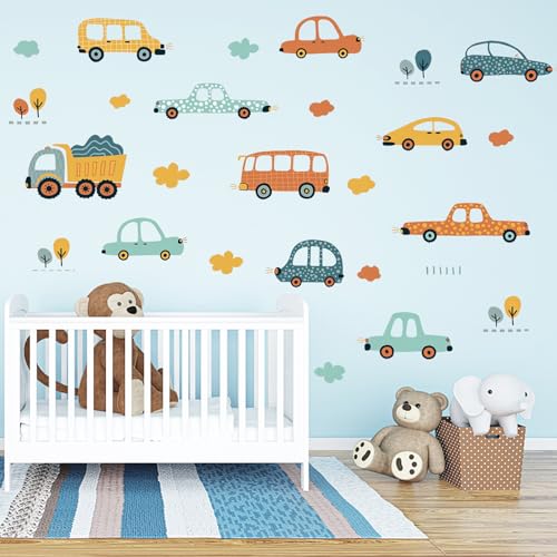 MURISE Wandtattoo Kinderzimmer, Wandaufkleber Autos und Pflanzen in verschiedenen Formen, Wandtattoo Babyzimmer Junge, Wandsticker Wanddeko für Kinder von MURISE