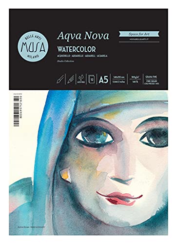 MUSA Belle Arti CWR Aquarellalbum, A5, 12 Blatt, 300 g, feines Pura-Cellolosa von MUSA