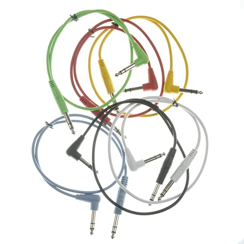 MUSIC STORE Basic Standard Patchkabel, 6er-Pack, 0,6m, Multicolour, Stereo Klinke zu Winkelklinke, Langlebig, Robust, Ideal für Studio und Zuhause, Knickschutz von MUSIC STORE