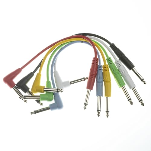 MUSIC STORE Basic Standard Patchkabel, 6er-Pack, 0.15m, Multicolour, Mono Klinke zu Winkelklinke, Studio & Zuhause, Robust, Langlebig, Knickschutz von MUSIC STORE