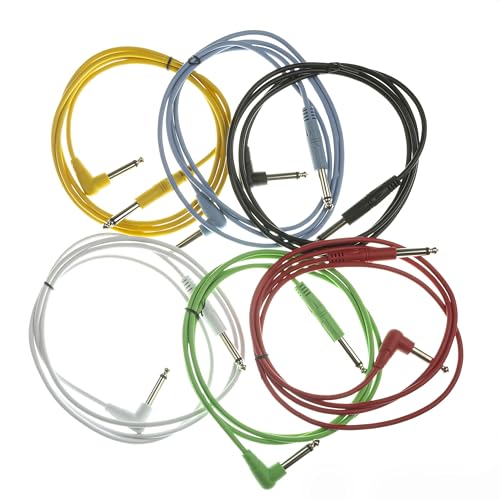 MUSIC STORE Basic Standard Patchkabel 6er-Pack, 1,5m Mono-Kabel, Gewinkelte Klinke, Knickschutz, Langlebig, Hochwertig, Ideal für Studio und Zuhause, Farbvielfalt von MUSIC STORE