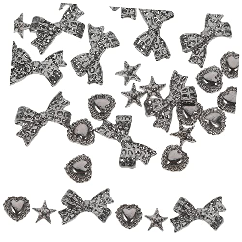 30St Nagelzubehör nail decoration nagelbeißer stop Strass-Accessoires Punk-Schmuck Vintage-Deko dekoration Nagelkunst selber machen Nagelkunst zum Basteln flacher Boden Silver MUSISALY von MUSISALY