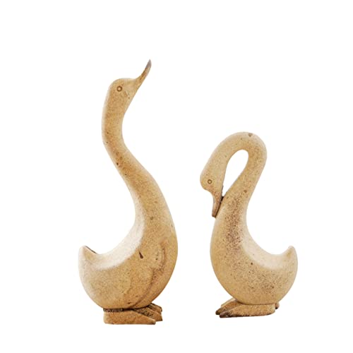 MUSISALY Niedliche Schreibtisch-Accessoires 1 Paar Hölzerne Tierstatue Ästhetische Wohndekoration Gans-Ornament Unbehandeltes Holz von MUSISALY