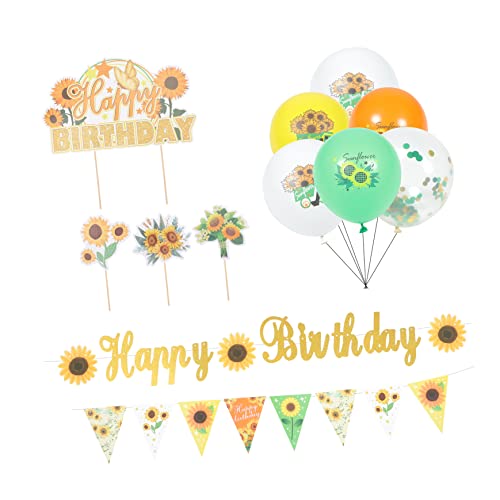 MUSISALY 1 Satz Ballonanzug Sonnenblumen-cupcake-picks Sonnenblumenkranz Sonnenblumen-cupcake-topper Alles Zum Geburtstag Luftballons Cupcake-topper Zum Geburtstag Yellow Emulsion von MUSISALY