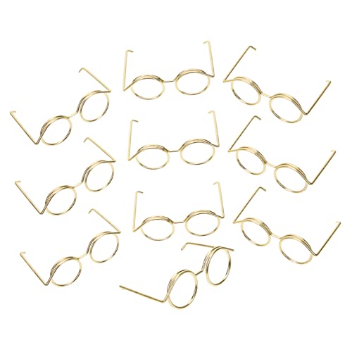 MUSISALY 10st Metallbrille Accessoires Für Puppenkleidung Mini-puppenbrille Mini-Brille Alte Puppe Brillenspielzeug Umrandete Puppenbrille Zubehör Stoffpuppe Verkleidet Brillen Lente Golden von MUSISALY