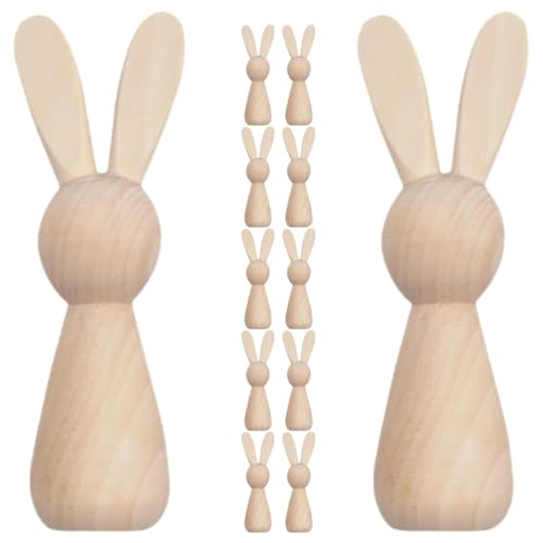 MUSISALY 12st Hasenschmuck Aus Holz Osterhasen-holzornamente Holzpflockpuppen Unvollendet Holzhase Kunstfiguren Aus Holz Hasendekor Aus Holz Hasen Aus Holz Hasenpuppenschmuck Hölzern Beige von MUSISALY