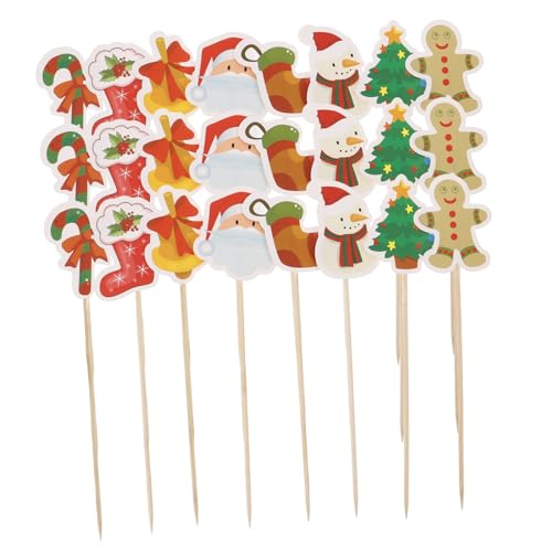 MUSISALY 24 Stk Weihnachtsgeschirr Holzspieß Kuchen Topper Früchte Pflücken Fruchtstäbchen Obstpflücker Aus Holz Cupcake-topper Dekorative Spieße Snackspieße Aus Holz Partyzubehör Papier von MUSISALY