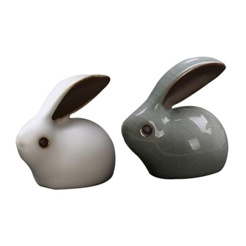 MUSISALY 2St Kaninchen-Tee-Haustier-Verzierung kleine Hasenfiguren Osterhase Mini-Hasen büro Dekoration Office Decoration Kuchen schönes Kaninchenmodell Haushaltsausstattung Keramik Weiß von MUSISALY