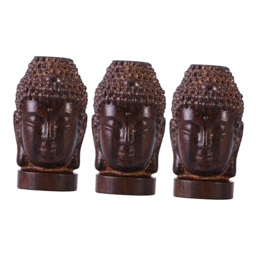 MUSISALY 3St Buddha Kopf Holz Geschnitzte Ornamente Buddha-Kopf-Statuen Buddha Büste Kopf feng Sakyamuni Buddha Holzfigur Buddha Holzskulptur Sakyamuni-Figurenstatue Sakyamuni aus Holz von MUSISALY