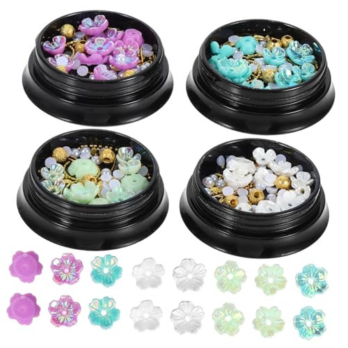 MUSISALY 4 Kisten Blumen Nail Art Zubehör Nagelabziehbild Blumen-Maniküre-Aufkleber Nail-Art-Charme nail art set kunstnägel set Nagelstecker Nagelanhänger Zinklegierung von MUSISALY