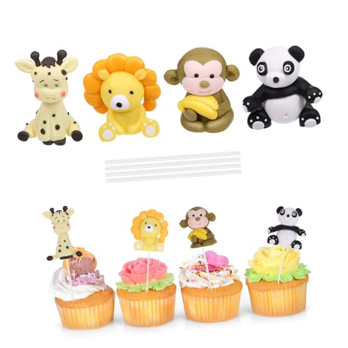 MUSISALY Kuchenspieße Mit Tieren 4 Stück Set Mit Panda Giraffe Dschungelmotiv Kuchendekoration Für Kinder von MUSISALY