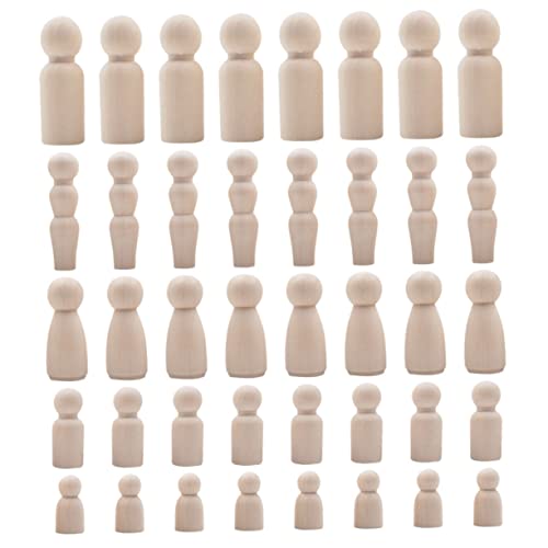 MUSISALY 40St Schneemann-Holzperlen-hängende Schnur Streichpuppe bemalen Naturpuppenkörper bastel Set für Kinder Bastelset für Kinder Heimdekoration Peg-Puppen zum Selbermachen Beige von MUSISALY