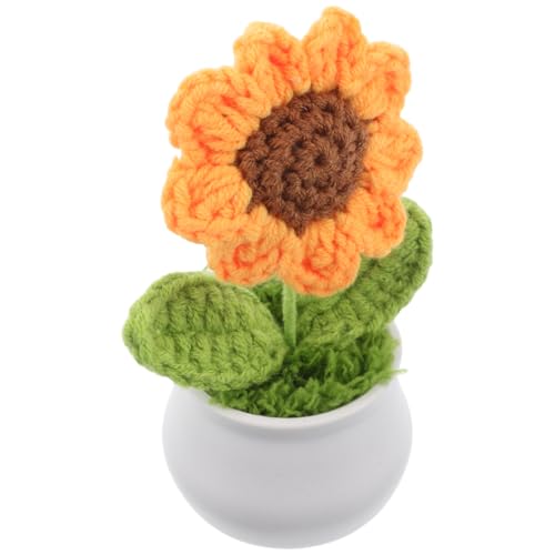 MUSISALY Simulierte Sonnenblume Auto Pflanzen Gehäkelte Sonnenblume Gestrickte Blumen Sonnenblumenplüsch Süße Häkelarbeit Plüschblumen Gestrickte Sonnenblume Gehäkeltes Autodekor Garn von MUSISALY