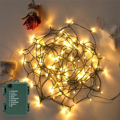 MUSUNIA LED Lichterkette batterie mit 8 Modi，20er Ø 4mm Kleine Lampenperle，IP65 Batteriebox，wird betrieben，Gesamtlänge: 288 cm，Lichterkette Innen und Außenbereich deko（warmweiß） von MUSUNIA