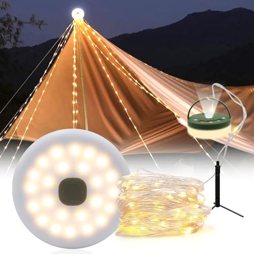 MUSUNIA Camping Lichterkette Aufrollbar - Tragbare Vielseitige LED Lichterkette 10M, USB Wiederaufladbare Wasserdichte Campinglampe, Lichterkette Camping Für Outdoor Camping Hof Dekor (Warmes Licht) von MUSUNIA