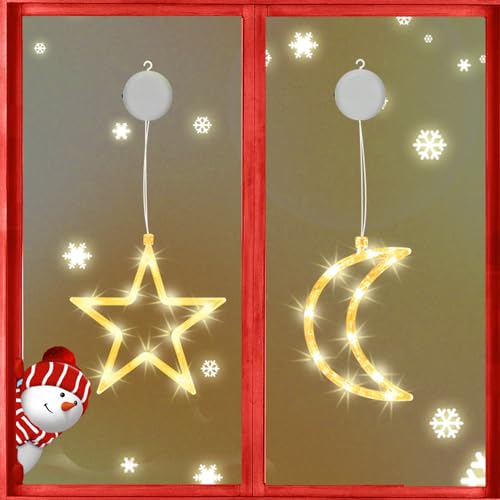 MUSUNIA Weihnachts Lichterkette,2 Stück 10 LED Fenster Lichterkette Batteriebetriebene mit Saugnäpfe,Weihnachts deko Warmweiß Weihnachtsstern Mond Innen für Weihnachts Deko von MUSUNIA