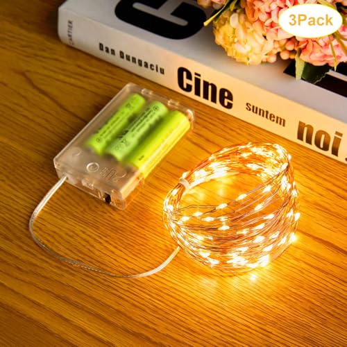 MUSUNIA Lichterkette batteriebetrieben - 3 Pack 5m 50 LEDs Mini Lichterkette mit Batteriebetrieb, wasserdichte Kupferdraht-lichterkette für die Innendekoration von Hochzeiten und Weihnachten, Warmweiß von MUSUNIA