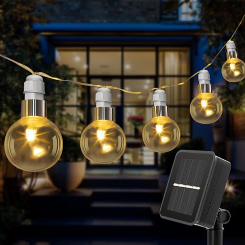 MUSUNIA Solar Lichterkette Aussen - LED Lichterkette Glühbirnen 10er Solar Lichterkette Außen Wetterfest mit 8 Modi，SMD 2835 LED，warm weiß 3000k，für Balkondekoration，Garten，Hochzeit von MUSUNIA