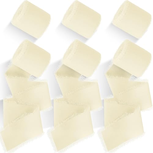 MUUKAIII 6 Rollen Chiffon Geschenkband Beige 4,0 cm x 5,0m Chiffonband Schleifenband Hochzeit Dekoband Stoffband für Hochzeitsstrauß und Geburtstag Geschenk, Schleifen von MUUKAIII