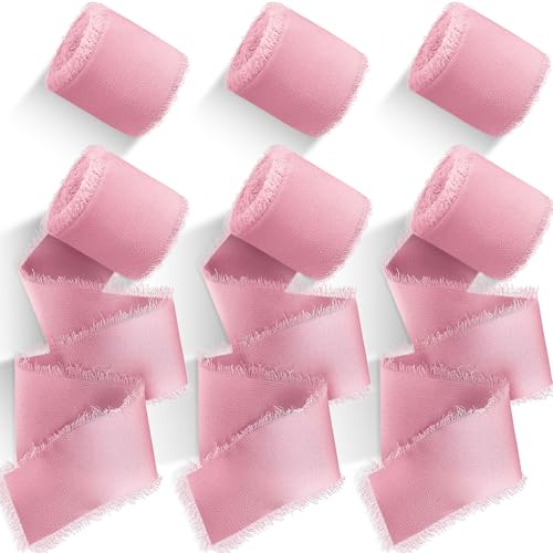 MUUKAIII 6 Rollen Chiffon Geschenkband Rosa 4,0 cm x 5,0m Chiffonband Schleifenband Hochzeit Dekoband Stoffband für Hochzeitsstrauß und Geburtstag Geschenk, Schleifen von MUUKAIII