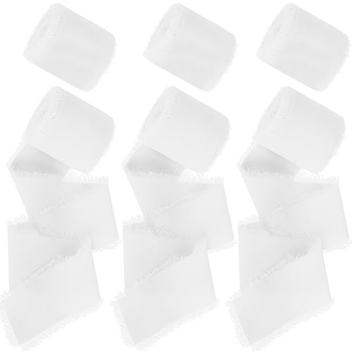 MUUKAIII 6 Rollen Schleifenband Weiss Stoff Chiffonband 4,0 cm x 5,0m Geschenkband Breit Weiß Hochzeit Stoffband für Hochzeitsstrauß und Geburtstag Geschenk, Schleifen von MUUKAIII