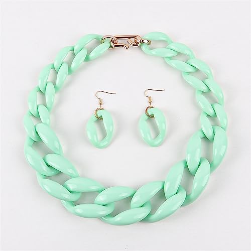 Acryl große dicke Kette Choker Halskette für Frauen Harz Gliederkette Halsband Halskette Set (Größe: 50 cm, Farbe: Mintgrün) von MUWIZ