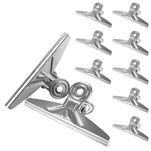 MUXHEL 10er-Set Large Bulldogge Clips, 200mm / 7.8 Zoll Bulldog-Clips Büroklammer, Große Bulldogge Clips, Metall Scharnier Clips, Klammern Metall, Multi-function Clips -Silber von MUXHEL