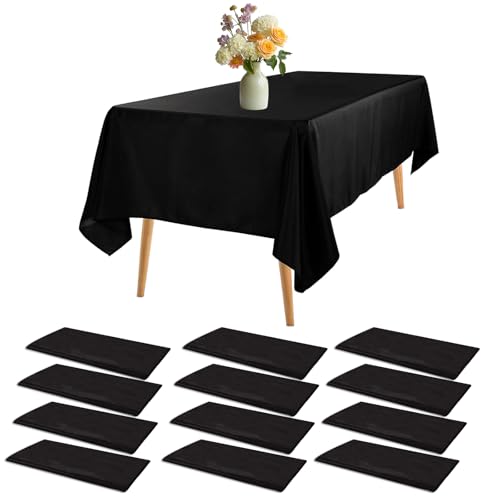 MUXHEL 12er-Set Einweg Tischdecke Schwarz, 137 x 274 cm Kunststoff Tischdecken Rechteckig, Schwarze Tischdecke, Rechteckige Tischdecke, wasserdichte Tischdecken, Papiertischdecke für Party von MUXHEL