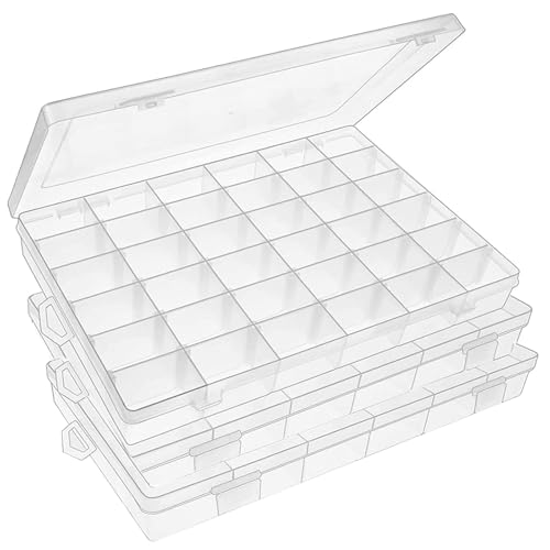 MUXHEL 3er-Set 36 Fächer Aufbewahrungsbox, 27.5 x 17.3 x 4.3cm Sortimentskasten, Sortimentsboxen, Plastik Aufbewahrungsbox Schmuck, Schrauben Sortierbox, Einstellbar Sortierkasten von MUXHEL