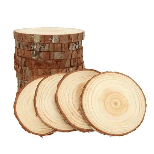 MUXHEL 40 Stück Naturholzscheiben mit Rinde, 8,9 cm - 10,2 cm, unlackierte Holzkreise, runde Holzscheiben für DIY, Weihnachtsschmuck, Handwerk, Dekoration von MUXHEL