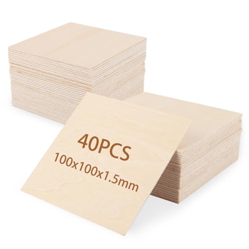 MUXHEL 40er-Set 1.5mm Lindenholz, 100 x 100mm Sperrholzplatten, Bastelholz Holzplatte, Holzplatten zum Basteln, Sperrholz für Laserprojekte, DIY Modell, Kunst und Handwerk, Gemälde von MUXHEL