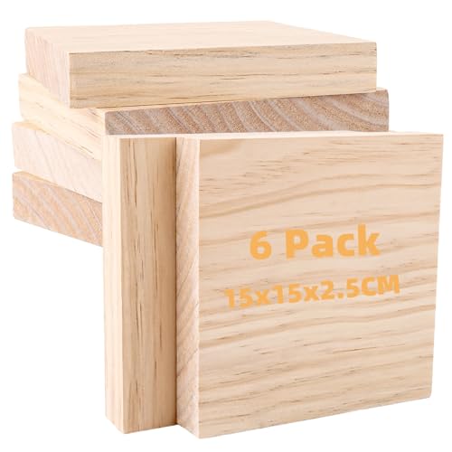 MUXHEL 6er-Set Lindenholz-Schnitzblöcke, 15 x 15 x 2.5CM Holzblöcke zum Schnitzen, Holzblock, Schnitzholz, lindenholz zum schnitzen, Lindenholz zum Holzschnitzen, Unbehandelt Schnitzblock von MUXHEL