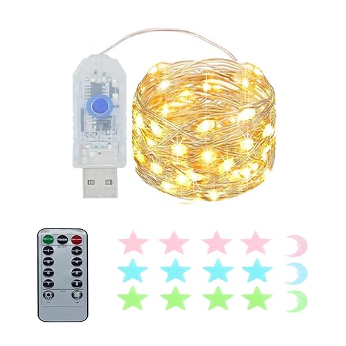 1 Stück LED Lichterkette, 50LED 5M / 17Ft 8 Modi USB lichterkette außen/innen Wasserdichte mit Fernbedienung für Schlafzimmer, Hof, Hochzeit, Weihnachten, DIY etc (Warmweiß) von MUXIJIA